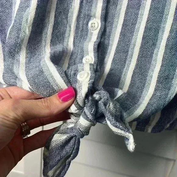 Anthropologie Cloth & Stone Linen Blend Striped Button Up Crop Top Size XS - Picture 6 of 10